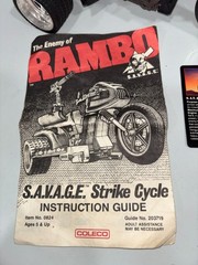 Vintage 1985 1986 Coleco Rambo S.A.V.A.G.E. Strike Cycle w/ Card & Manual