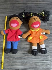 Hand Puppets Plush Brown Girl & Boy Pretend School Lot Of 2 School & Home