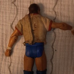 Wrestling Action Figure – Plastic/Fabric Shirt, Blue Trunks, Beige/Blue