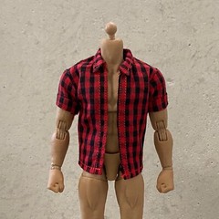 MO-CH-S-RD: 1/12 open front Short sleeve checker shirt for 6″ Slim body – Red