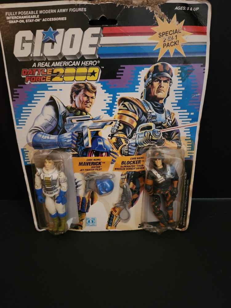 Hasbro G.I. Joe Battle Force 2000 Maverick & Blocker w/ Helmet, Pistol 1987