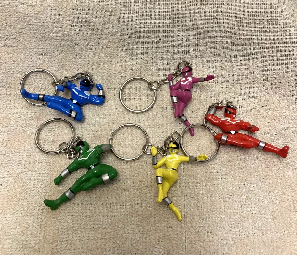 Set 5 Time Force Power Rangers Keychains 2001 Saban Red Yellow Blue Green Purple