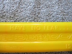 1975 Plastic Green/Yellow Toy Harmonica Have No Fear Underdog Is Here Lednardo
