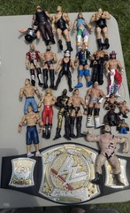 Wrestling Figure Lot And Championship Belt Well Played With As Pictured