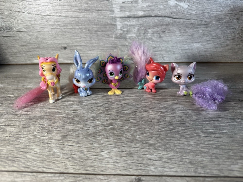 Disney Princess Palace Pets Figure Toy Furry Tail Crown Lot of 6 Cats Bunny Pony