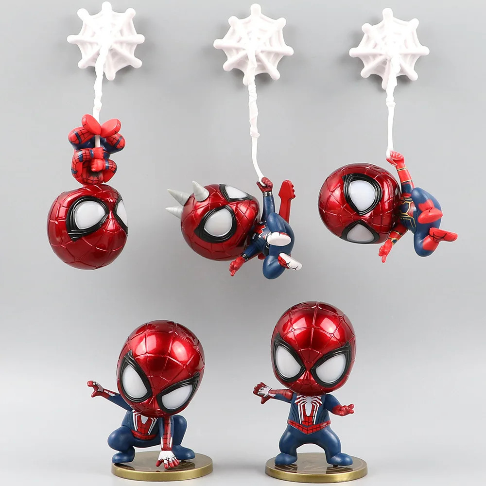 5pcs/set Anime Spider-Man Q Version Combat Form Action Figure PVC Model Toys Dol