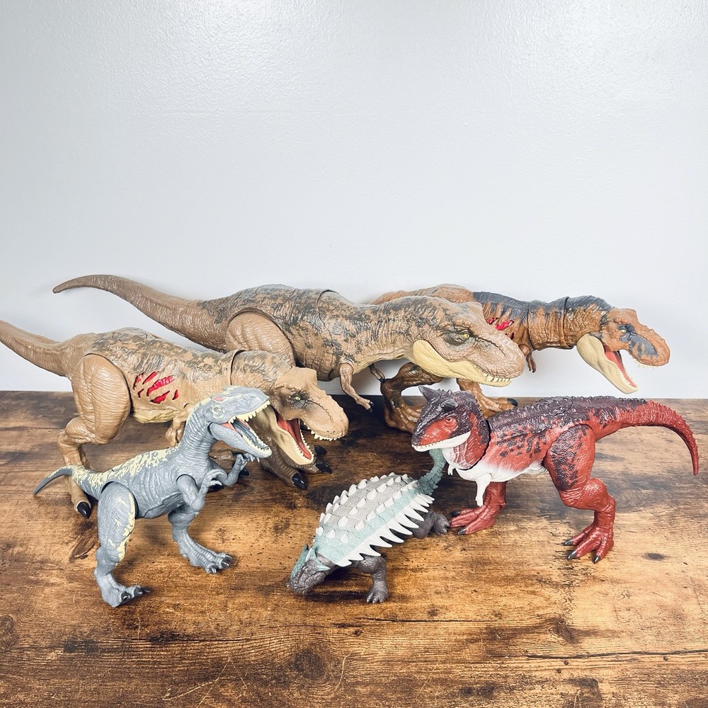 Jurassic Park World Toys Lot x6 Trex x3 – Carnotaurus Ankylosaurus & Allosaurus
