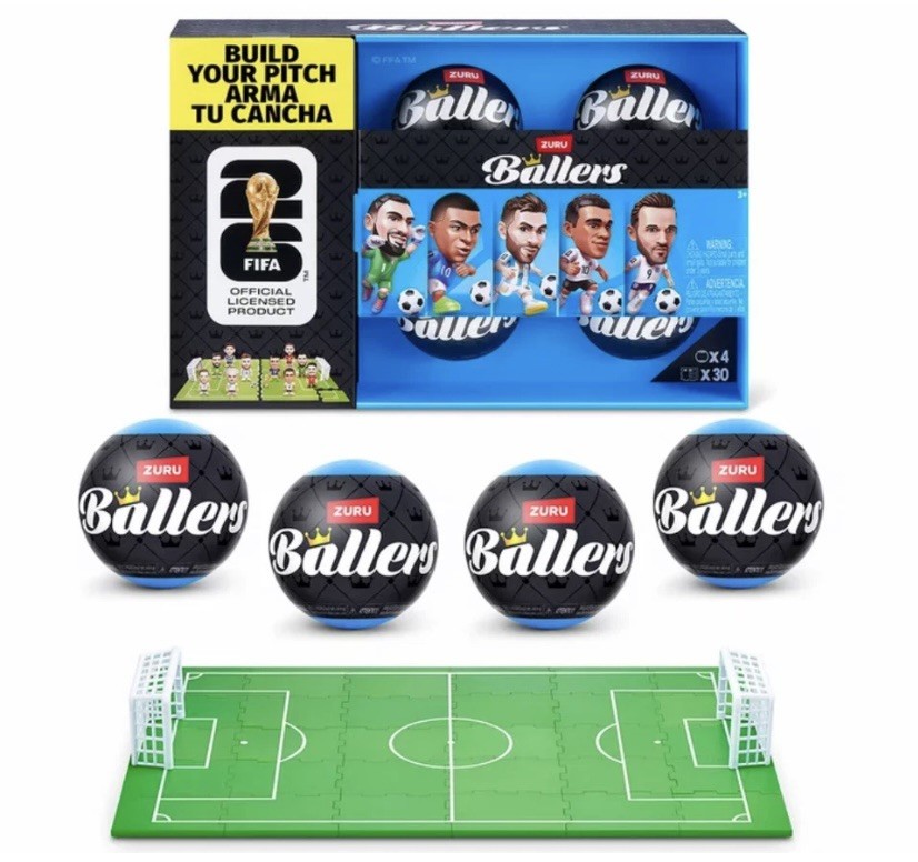 ZURU Series 1 FIFA World Cup 2026 Ballers 4 Pack + Pitch Goals Official Licensed