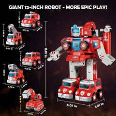 Transformers Toys for3 4 5 6 7 8 Year Old Boys, 5-in-1 Fire Truck Car Toys Take