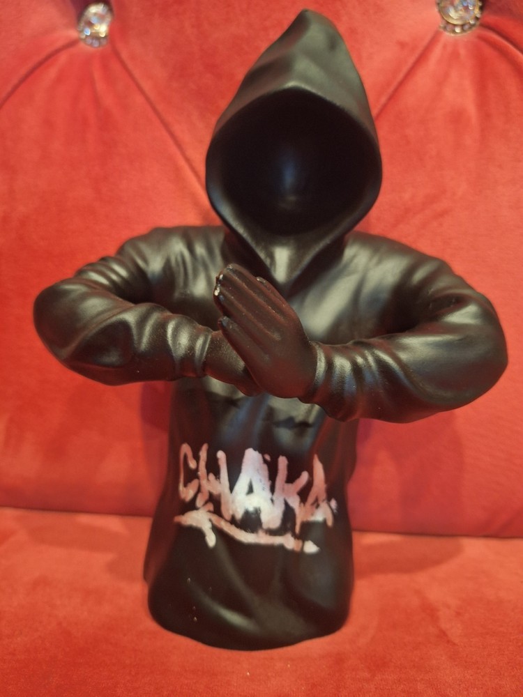 CHAKA FIGURE TOY BLACK HOODIE ‘”CHAKA” TAG FRONT AND BACK 9″ SCALE PLASTIC