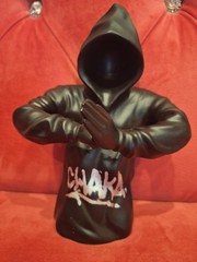 CHAKA FIGURE TOY BLACK HOODIE ‘”CHAKA” TAG FRONT AND BACK 9″ SCALE PLASTIC