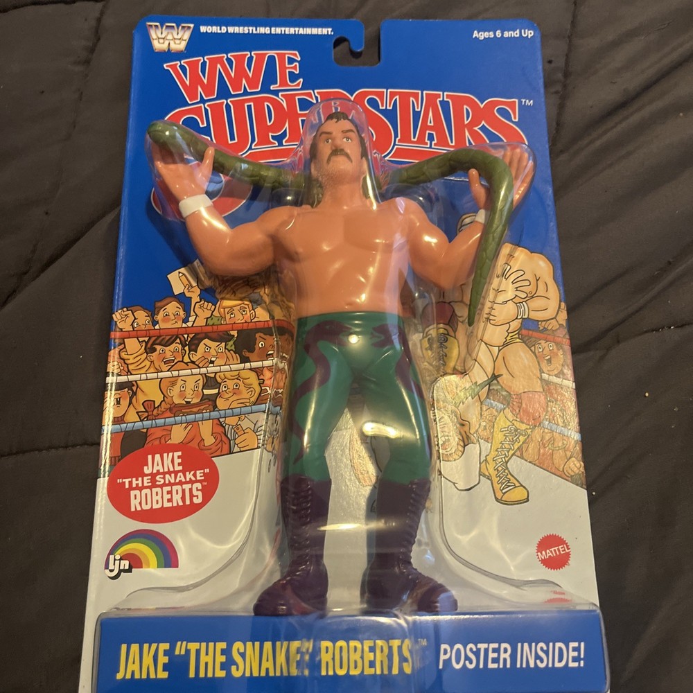 Rare WWE Superstars Jake The Snake Robert’s LJN Mattel Blue Card New 8″ Figure!