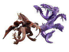 2 Safari Dragons: Brown Red Mountain & Hydra Silver Metallic Purple Mythical Lot