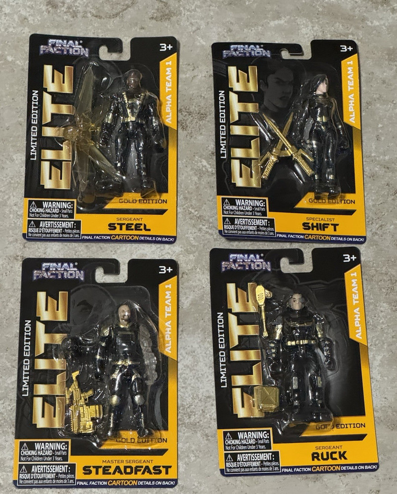 Final Faction Elite Steadfast, Ruck, Steel, & Shift 4″ Figures -Lot of 4 – NEW