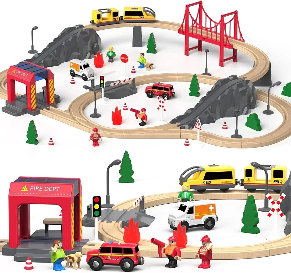 72Pc Wooden Train Tracks Lot Railway Pieces Set Play for Thomas the Train Brio