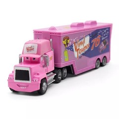2Pcs Disney Pixar Cars No.76 Vinyl Toupee Hauler Truck with Car Diecast Toy Set
