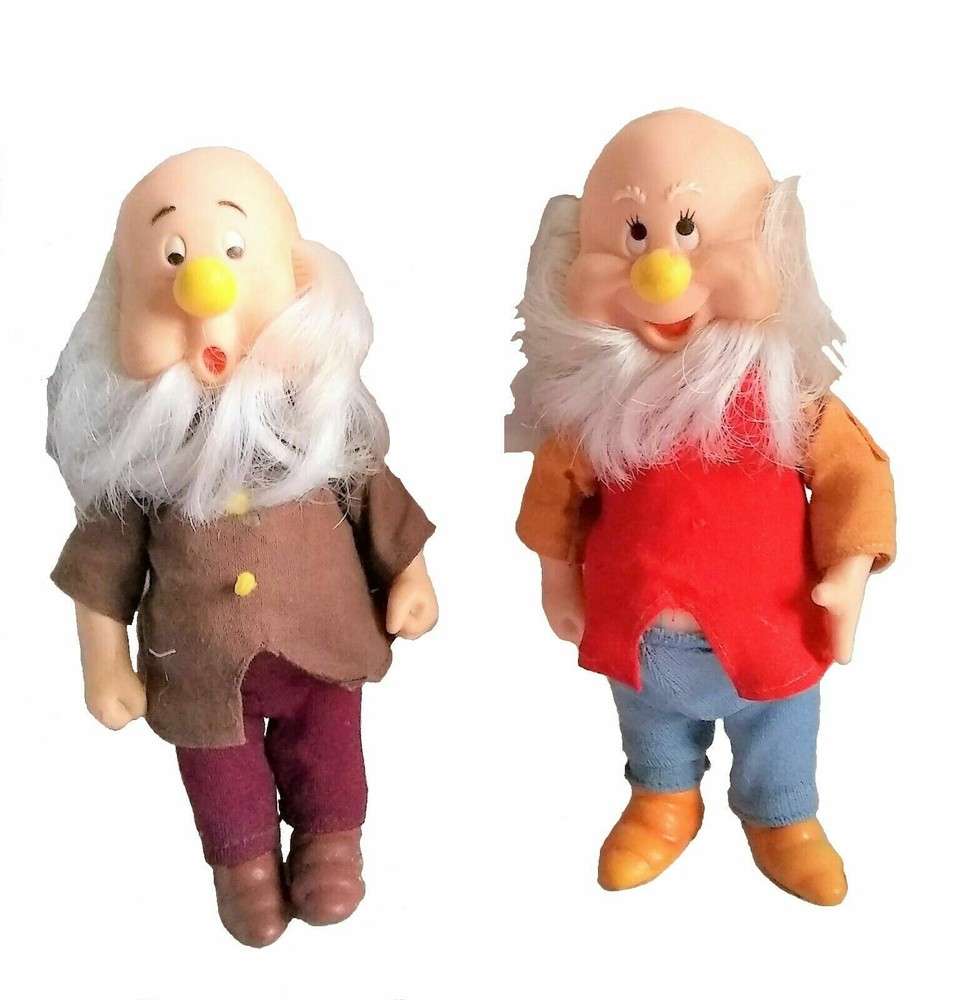 Disney Snow White Dwarfs vinyl fabric Bikin Happy Sneezy toy vintage 6″
