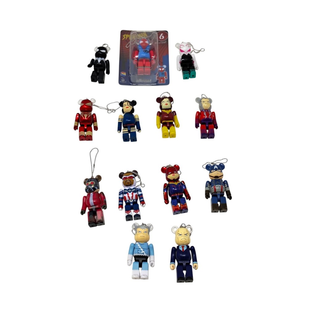 Marvel Bearbrick 100% Keychain Lot of 13 Spider‑Man Venom Iron Man X-Men Gwen