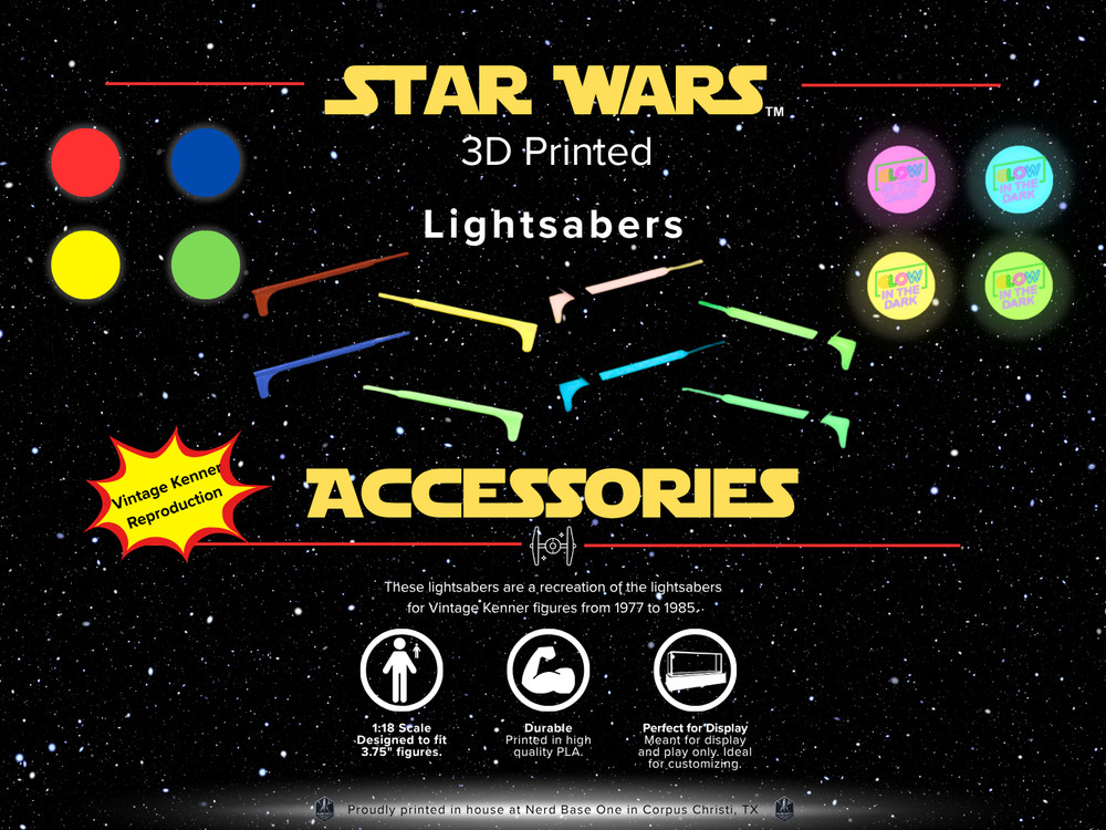 Vintage Kenner Repro FDM 3D Printed Lightsabers (In-Arm) (3-pack)