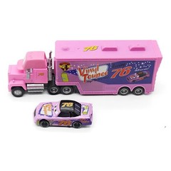 2Pcs Disney Pixar Cars No.76 Vinyl Toupee Hauler Truck with Car Diecast Toy Set