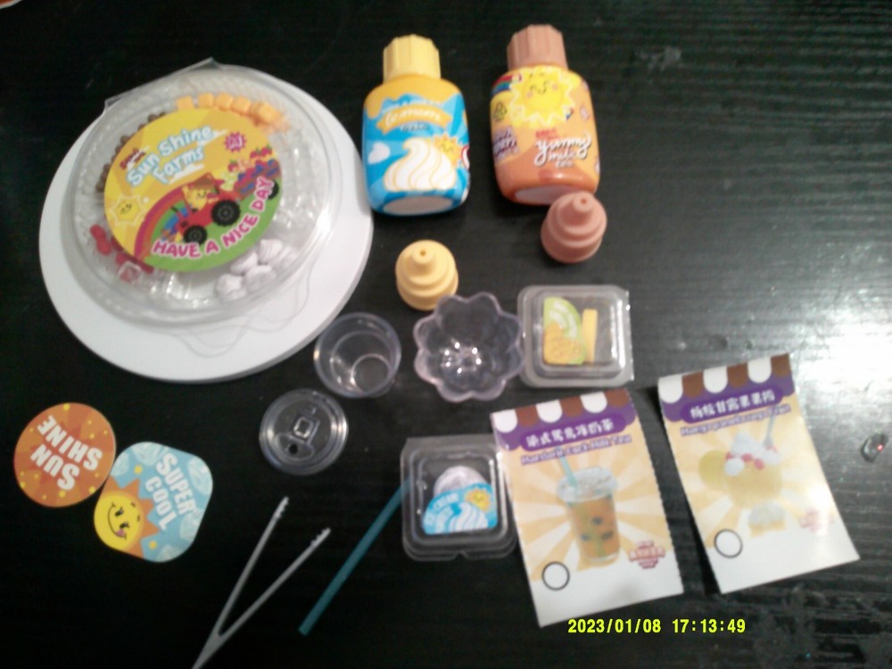 NEW Toy maker make it mini food MANGO POMELO FRUIT CUP & MANDARIN DUCK MILK TEA