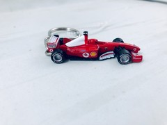 Ferrari F1 2004 World Champion metal keychain Schumacher w/sponsor decal.