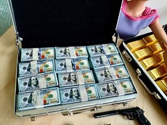 1:6 miniature Suitcase gold bars cash pistol cigarette handcuff gun Money bills