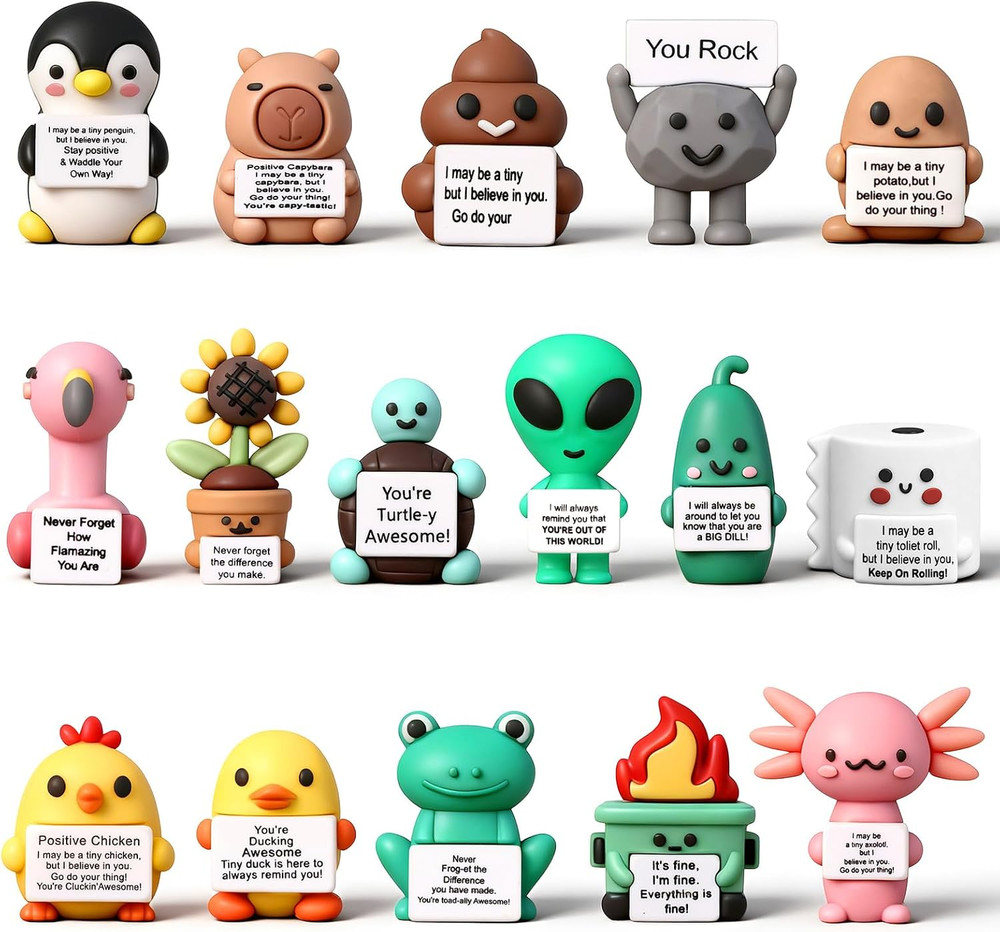 64 Pcs Mini Rubber You Rock Toys Set Mini Rock Figures Positive Gifts Desktop Or