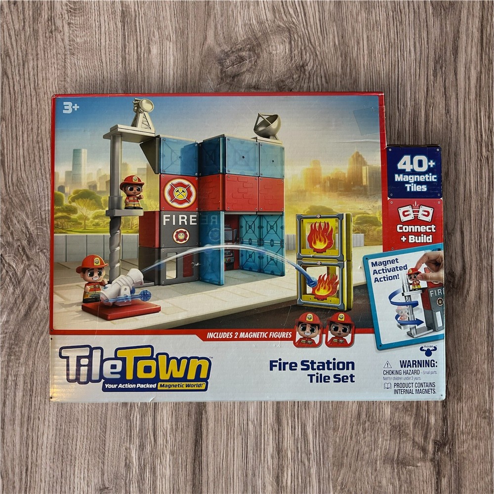 Tile Town Fire Station Magnetic Tiles Playset