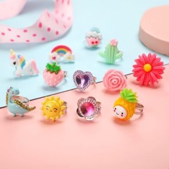 24 pcs PinkSheep Little Girl Jewel Rings in Box, Adjustable Girl Play pink sheep