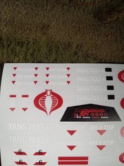 Gi Joe Classified FANG 1:12 Sticker Sheet, New Decal Sheet, Peel & Stick! Fang