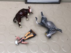 Western Rodeo Cowboy Bull Rider & 2 Bulls Toy Figure Set