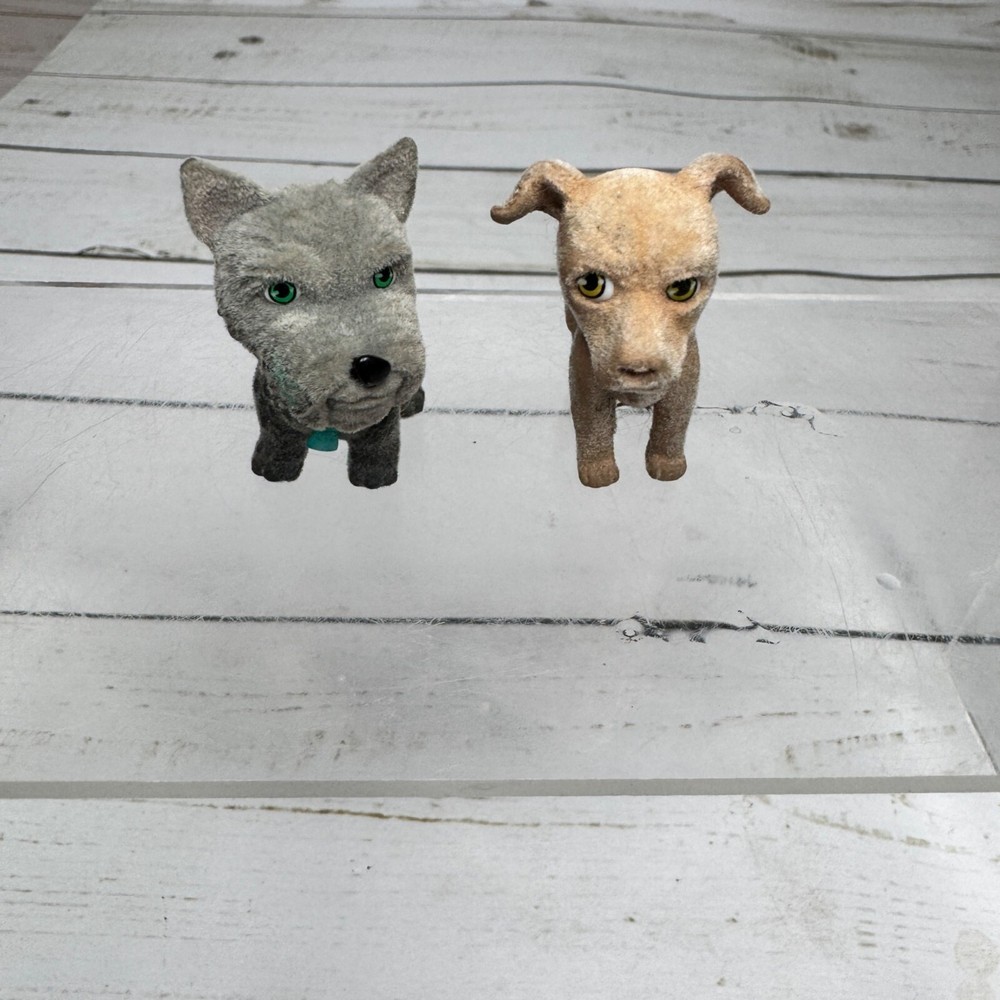 Vintage Puppy In My Pocket Flocked Dog Figures 1990s – Grey & Tan Lot Mattel