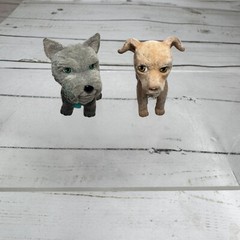 Vintage Puppy In My Pocket Flocked Dog Figures 1990s – Grey & Tan Lot Mattel