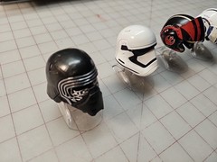 Star Wars Diecast Lot of 6 Black Silver Red Mini Helmets w/ Stands Plastic