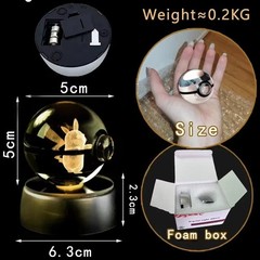 3D Pokémon Crystal Ball Night Light LED Lamp 50mm / 2″ Glass Statue