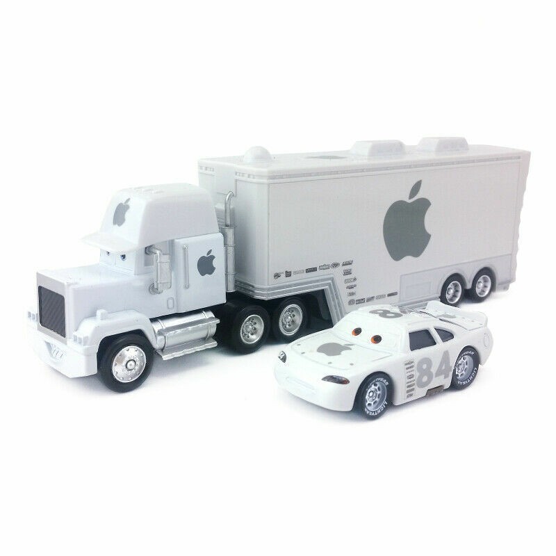 Disney Pixar Cars White No.84 Apple Mack Truck & Car 1:55 Diecast Car Toys Loose