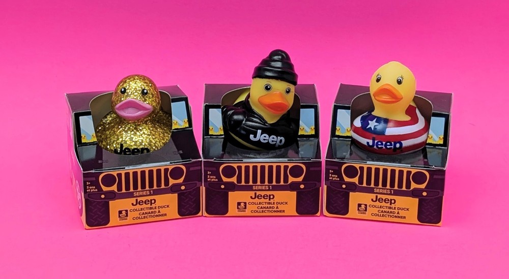 Jeep® Branded Ducks 2″ Gold Sparkle/Black Hoodie Duck/American Flag (1 of Each)