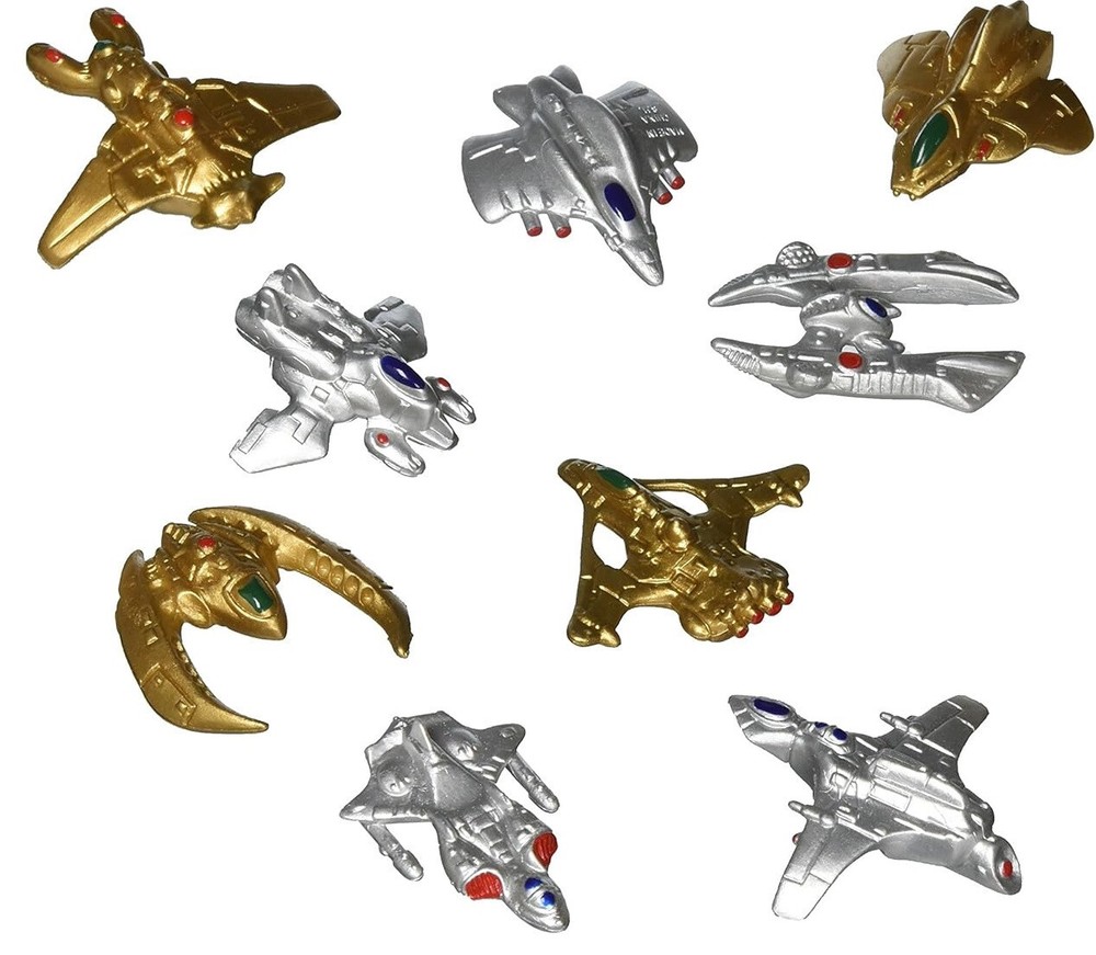 12 Miniature 1″-1.5″ Gold and Silver Toy Plastic Space Ships