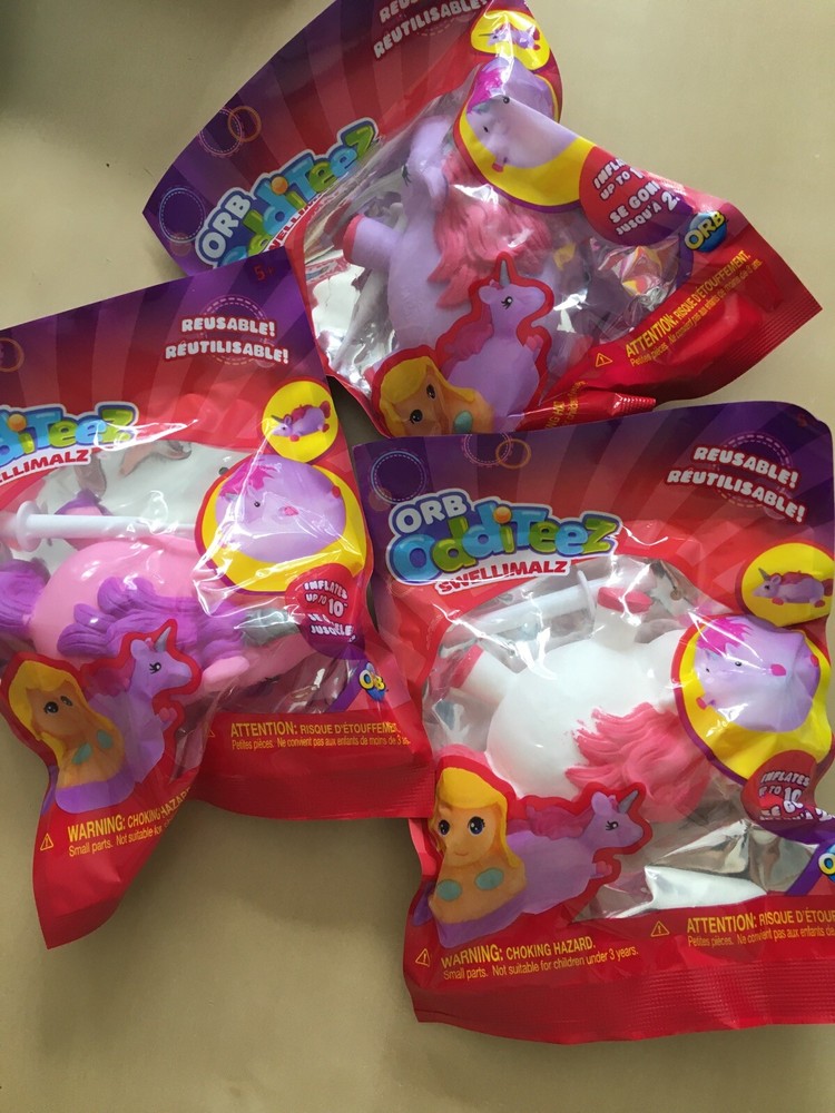 Orb Odditeez Swellimalz Lot Of 3 Unicorns Purple,Pink and White Reusable