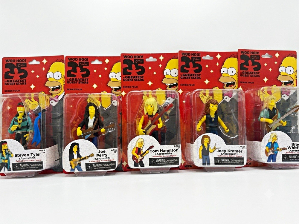 Complete NECA Simpsons Aerosmith 25 Greatest Guest Stars Set of 5 MOC Rare