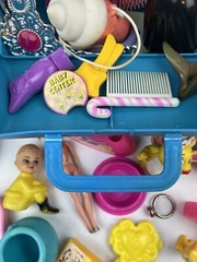 Huge Lot Of Vintage Girls Toys + Blue Plastic Case 48 Pieces Total Disney Mattel