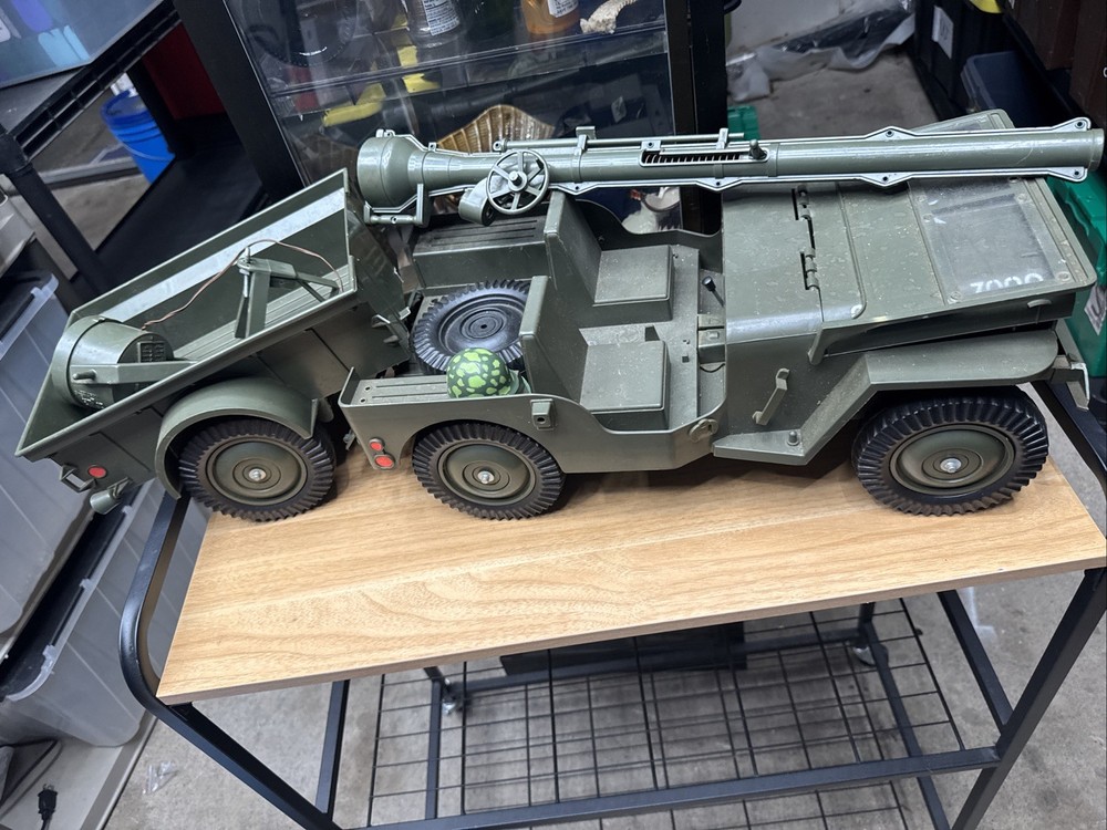 Vintage 1960’s G.I. Joe Military Jeep 7000 W/ Trailer, Spotlight, Cannon, Helm