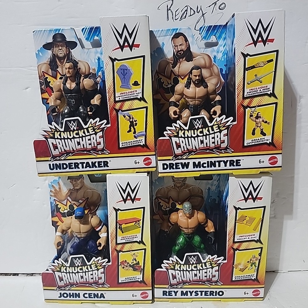 Set of 4 WWE Knuckle Crunchers Figures Wave 6 Undertaker Cena Rey Drew McIntyre