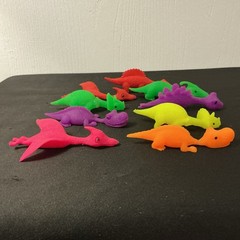 Set Of 9 Dinosaur Slingshot Rubber Silicone Stretchy Play Toys Neon Colors