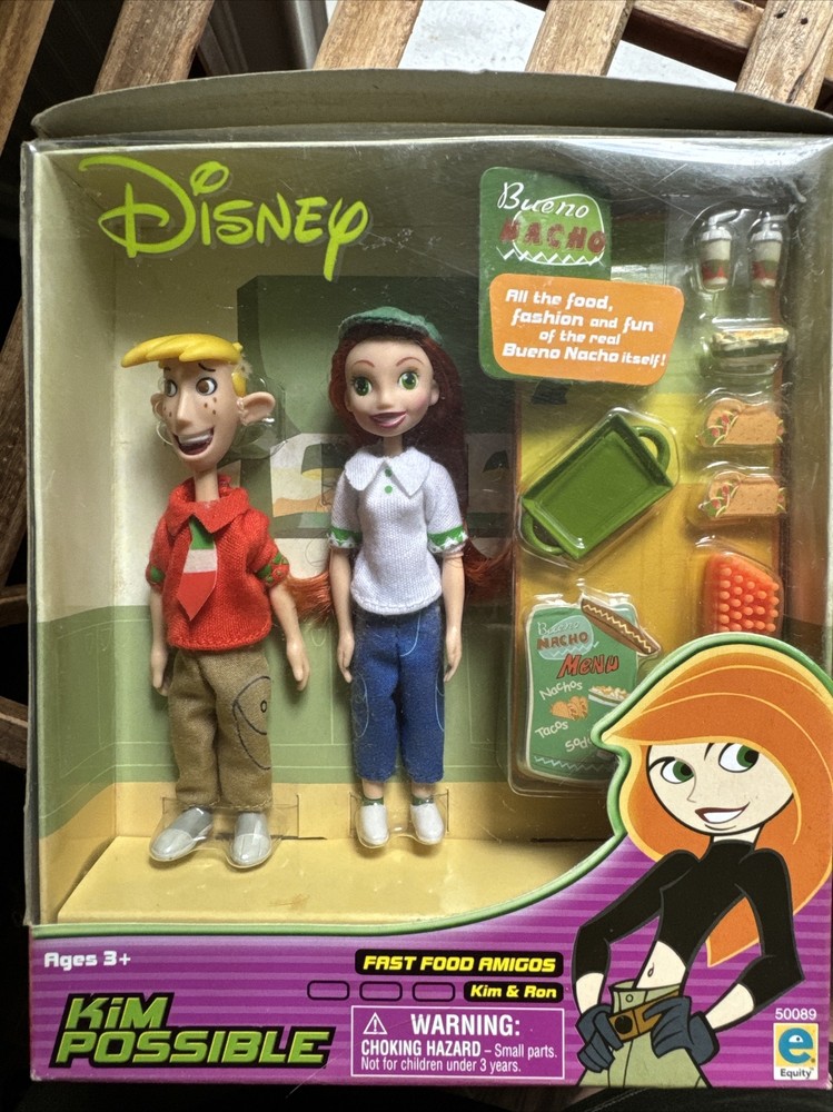 Disney Kim Possible Fast Food Amigos Kim & Ron 4″ dolls NEW Equity Marketing