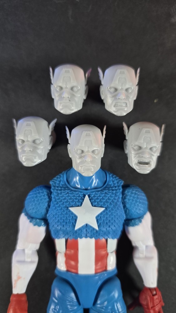 Custom 3D-printed Marvel Legends Marco Checchetto Styled Captain America Heads