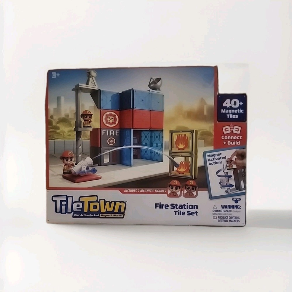 Tile Town Fire Station Magnetic Tiles Playset 40+ Magnetic Tiles