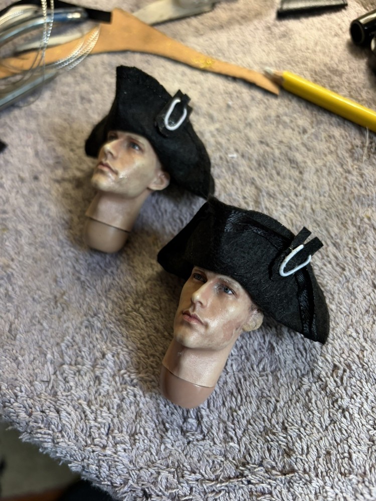 OOAK 1/6 Scale …Set of 2…1700’s Basic Black Military Tricorn Hat.