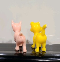 Vintage Small Plastic Dog Toy and Yellow Cat Toy Figure
